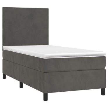 vidaXL Κρεβάτι Boxspring με Στρώμα & LED Σκ. Γκρι 80x200 εκ. Βελούδινο