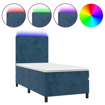 vidaXL Κρεβάτι Boxspring με Στρώμα & LED Σκ. Μπλε 80x200cm Βελούδινο 1 τεμ. - Μονό