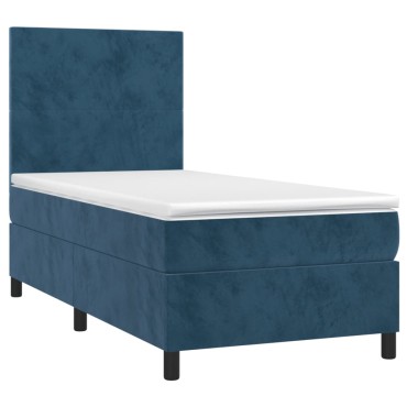 vidaXL Κρεβάτι Boxspring με Στρώμα & LED Σκ. Μπλε 80x200cm Βελούδινο 1 τεμ. - Μονό
