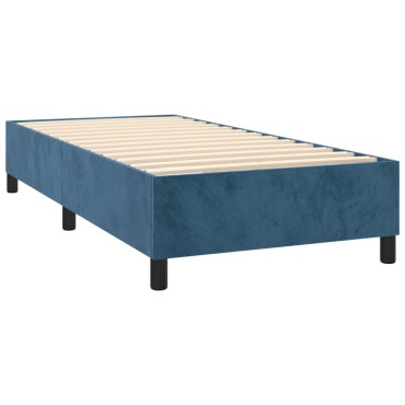 vidaXL Κρεβάτι Boxspring με Στρώμα & LED Σκ. Μπλε 80x200cm Βελούδινο 1 τεμ. - Μονό