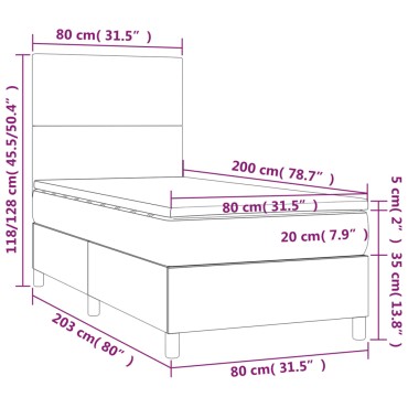 vidaXL Κρεβάτι Boxspring με Στρώμα & LED Σκ. Μπλε 80x200cm Βελούδινο 1 τεμ. - Μονό