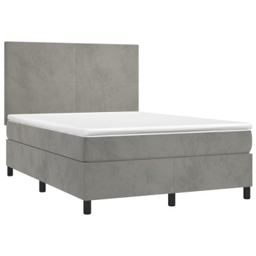 vidaXL Κρεβάτι Boxspring με Στρώμα&LED Αν. Γκρι 140x190 εκ. Βελούδινο