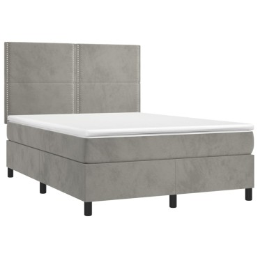 vidaXL Κρεβάτι Boxspring με Στρώμα&LED Αν. Γκρι 140x190 εκ. Βελούδινο