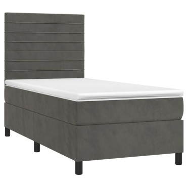 vidaXL Κρεβάτι Boxspring με Στρώμα & LED Σκ. Γκρι 80x200 εκ. Βελούδινο