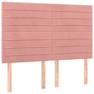 vidaXL Κρεβάτι Boxspring με Στρώμα & LED Ροζ 140x190 εκ. Βελούδινο