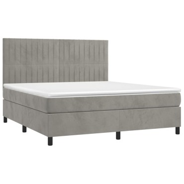 vidaXL Κρεβάτι Boxspring με Στρώμα & LED Αν.Γκρι 180x200 εκ. Βελούδινο