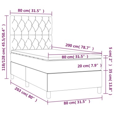 vidaXL Κρεβάτι Boxspring με Στρώμα & LED Σκ. Γκρι 80x200 εκ. Βελούδινο