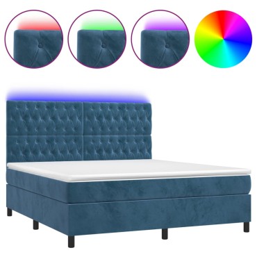 vidaXL Κρεβάτι Boxspring με Στρώμα & LED Σκ. Μπλε 160x200εκ. Βελούδινο