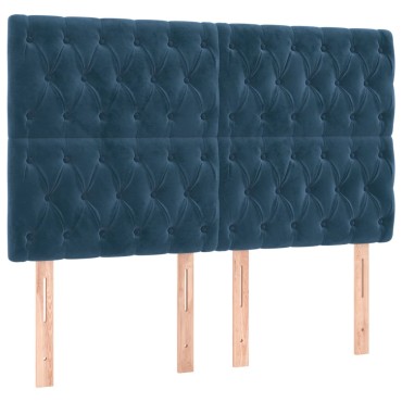 vidaXL Κρεβάτι Boxspring με Στρώμα & LED Σκ. Μπλε 160x200εκ. Βελούδινο