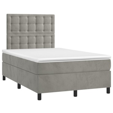 vidaXL Κρεβάτι Boxspring με Στρώμα & LED Αν.Γκρι 120x200 εκ. Βελούδινο