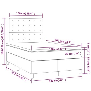 vidaXL Κρεβάτι Boxspring με Στρώμα & LED Αν.Γκρι 120x200 εκ. Βελούδινο