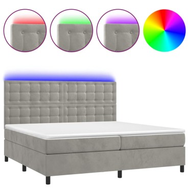 vidaXL Κρεβάτι Boxspring με Στρώμα & LED Αν.Γκρι 200x200 εκ. Βελούδινο