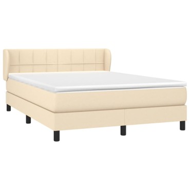 vidaXL Κρεβάτι Boxspring με Στρώμα Κρεμ 140x190 εκ. Υφασμάτινο