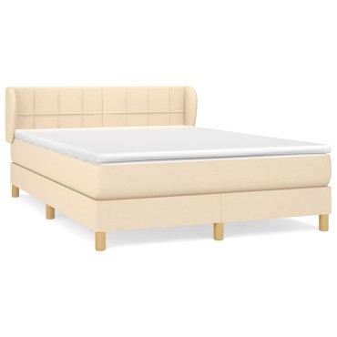 vidaXL Κρεβάτι Boxspring με Στρώμα Κρεμ 140x190 εκ. Υφασμάτινο