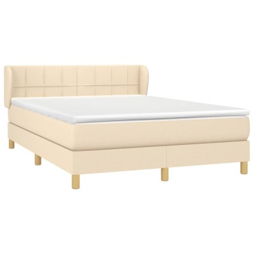 vidaXL Κρεβάτι Boxspring με Στρώμα Κρεμ 140x190 εκ. Υφασμάτινο