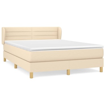 vidaXL Κρεβάτι Boxspring με Στρώμα Κρεμ 140x190 εκ. Υφασμάτινο