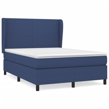 vidaXL Κρεβάτι Boxspring με Στρώμα Μπλε 140x190cm Υφασμάτινο 1 τεμ. - Μονό