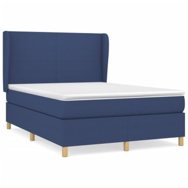 vidaXL Κρεβάτι Boxspring με Στρώμα Μπλε 140x190cm Υφασμάτινο 1 τεμ. - Μονό