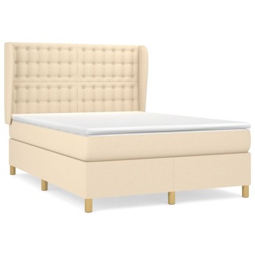 vidaXL Κρεβάτι Boxspring με Στρώμα Κρεμ 140x190 εκ. Υφασμάτινο