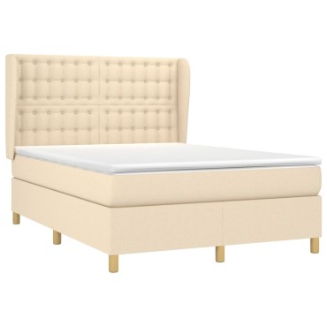 vidaXL Κρεβάτι Boxspring με Στρώμα Κρεμ 140x190 εκ. Υφασμάτινο