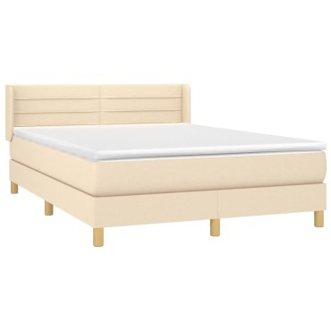 vidaXL Κρεβάτι Boxspring με Στρώμα Κρεμ 140x190 εκ. Υφασμάτινο