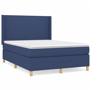 vidaXL Κρεβάτι Boxspring με Στρώμα Μπλε 140x190cm Υφασμάτινο 1 τεμ. - Μονό
