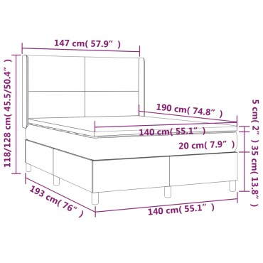 vidaXL Κρεβάτι Boxspring με Στρώμα Μπλε 140x190cm Υφασμάτινο 1 τεμ. - Μονό