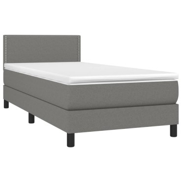 vidaXL Κρεβάτι Boxspring με Στρώμα & LED Σκ.Γκρι 90x200 εκ. Υφασμάτινο