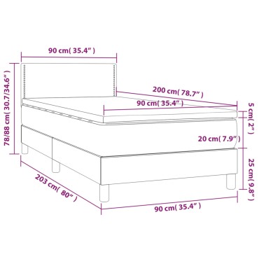 vidaXL Κρεβάτι Boxspring με Στρώμα & LED Σκ.Γκρι 90x200 εκ. Υφασμάτινο