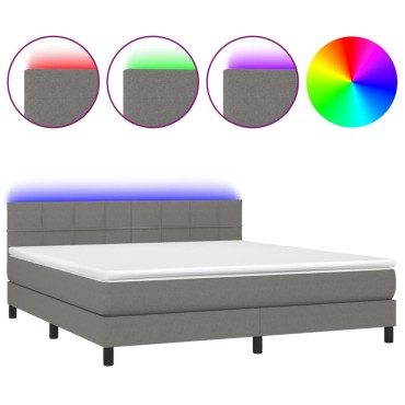 vidaXL Κρεβάτι Boxspring με Στρώμα & LED Σκ.Γκρι 160x200 εκ Υφασμάτινο