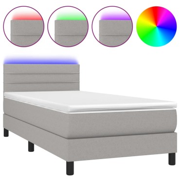 vidaXL Κρεβάτι Boxspring με Στρώμα & LED Αν.Γκρι 100x200 εκ Υφασμάτινο