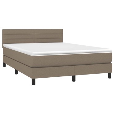 vidaXL Κρεβάτι Boxspring με Στρώμα & LED Taupe 140x200 εκ. Υφασμάτινο