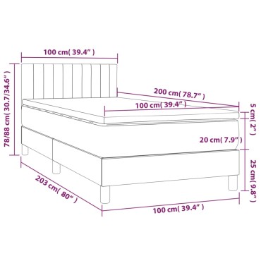 vidaXL Κρεβάτι Boxspring με Στρώμα & LED Αν.Γκρι 100x200 εκ Υφασμάτινο