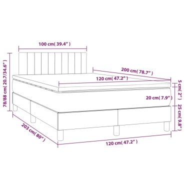 vidaXL Κρεβάτι Boxspring με Στρώμα & LED Αν.Γκρι 120x200 εκ Υφασμάτινο