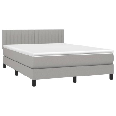 vidaXL Κρεβάτι Boxspring με Στρώμα & LED Αν.Γκρι 140x190εκ. Υφασμάτινο
