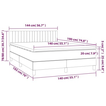 vidaXL Κρεβάτι Boxspring με Στρώμα & LED Αν.Γκρι 140x190εκ. Υφασμάτινο