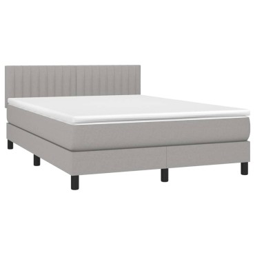 vidaXL Κρεβάτι Boxspring με Στρώμα & LED Αν.Γκρι 140x200 εκ Υφασμάτινο