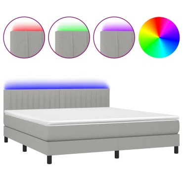vidaXL Κρεβάτι Boxspring με Στρώμα & LED Αν.Γκρι 160x200 εκ Υφασμάτινο