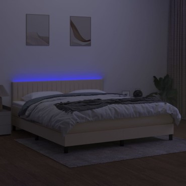 vidaXL Κρεβάτι Boxspring με Στρώμα & LED Κρεμ 160x200cm Υφασμάτινο 1 τεμ. - Διπλό