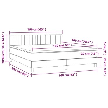 vidaXL Κρεβάτι Boxspring με Στρώμα & LED Κρεμ 160x200cm Υφασμάτινο 1 τεμ. - Διπλό