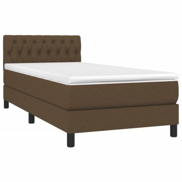 vidaXL Κρεβάτι Boxspring με Στρώμα & LED Σκ.Καφέ 90x200 εκ. Υφασμάτινο