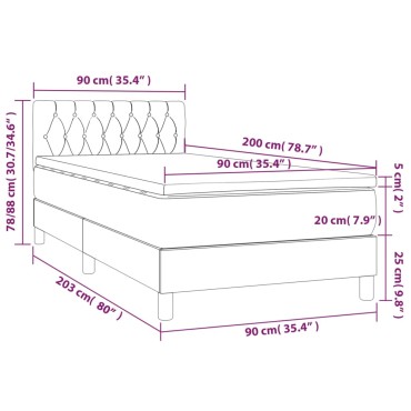 vidaXL Κρεβάτι Boxspring με Στρώμα & LED Σκ.Καφέ 90x200 εκ. Υφασμάτινο