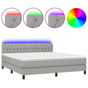 vidaXL Κρεβάτι Boxspring με Στρώμα & LED Αν.Γκρι 160x200 εκ Υφασμάτινο