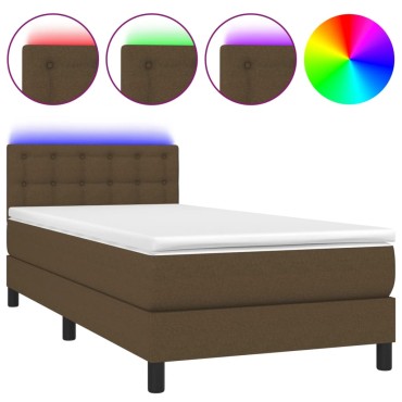 vidaXL Κρεβάτι Boxspring με Στρώμα & LED Σκ.Καφέ 100x200cm Υφασμάτινο 1 τεμ. - Μονό