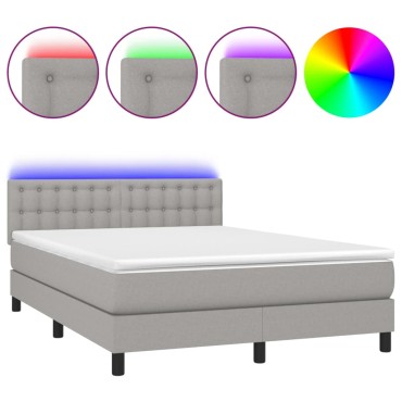 vidaXL Κρεβάτι Boxspring με Στρώμα & LED Αν.Γκρι 140x200 εκ Υφασμάτινο