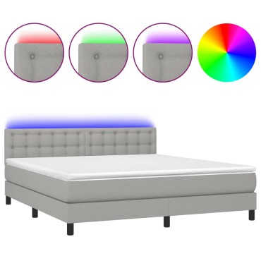 vidaXL Κρεβάτι Boxspring με Στρώμα & LED Αν.Γκρι 160x200 εκ Υφασμάτινο