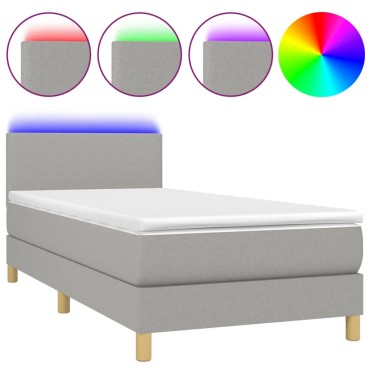 vidaXL Κρεβάτι Boxspring με Στρώμα & LED Αν.Γκρι 100x200 εκ Υφασμάτινο