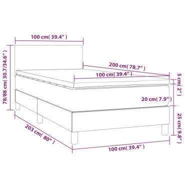 vidaXL Κρεβάτι Boxspring με Στρώμα & LED Αν.Γκρι 100x200 εκ Υφασμάτινο