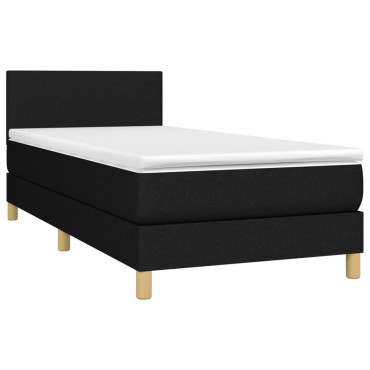 vidaXL Κρεβάτι Boxspring με Στρώμα & LED Μαύρο 100x200 εκ. Υφασμάτινο