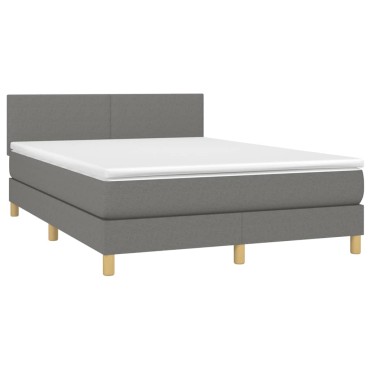 vidaXL Κρεβάτι Boxspring με Στρώμα & LED Σκ.Γκρι 140x200 εκ Υφασμάτινο